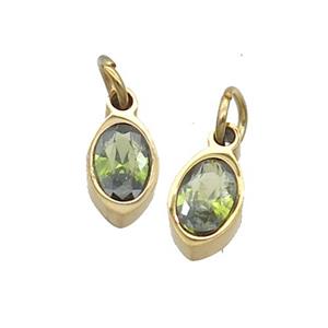Stainless Steel Eye Pendant Pave Olive Zircon Gold Plated, approx 4x6mm