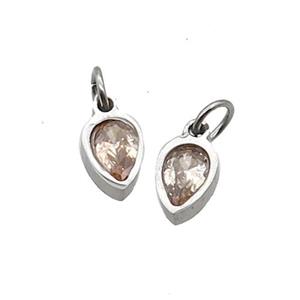 Raw Stainless Steel Teardrop Pendant Pave Champagne Zircon, approx 4x6mm
