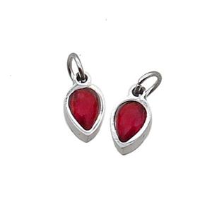Raw Stainless Steel Teardrop Pendant Pave Red Zircon, approx 4x6mm