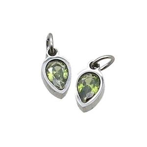 Raw Stainless Steel Teardrop Pendant Pave Olive Zircon, approx 4x6mm