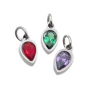 Raw Stainless Steel Teardrop Pendant Pave Zircon Mixed, approx 4x6mm