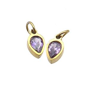 Stainless Steel Teardrop Pendant Pave Purple Zircon Gold Plated, approx 4x6mm