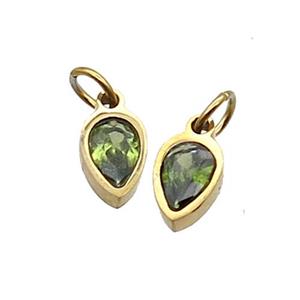 Stainless Steel Teardrop Pendant Pave Olive Zircon Gold Plated, approx 4x6mm