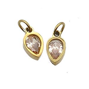 Stainless Steel Teardrop Pendant Pave Champagne Zircon Gold Plated, approx 4x6mm