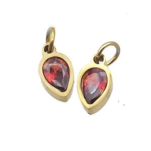 Stainless Steel Teardrop Pendant Pave Orange Zircon Gold Plated, approx 4x6mm