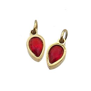 Stainless Steel Teardrop Pendant Pave Red Zircon Gold Plated, approx 4x6mm