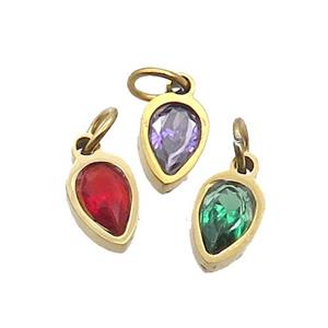 Stainless Steel Teardrop Pendant Pave Zircon Gold Plated Mixed, approx 4x6mm