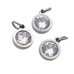 Raw Stainless Steel Pendant Pave Zircon Circle, approx 6mm