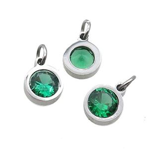 Raw Stainless Steel Pendant Pave Green Zircon Circle, approx 6mm
