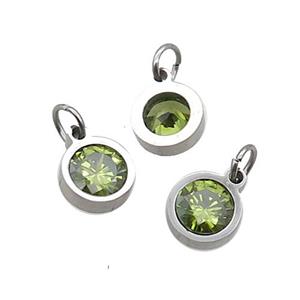 Raw Stainless Steel Pendant Pave Olive Zircon Circle, approx 6mm
