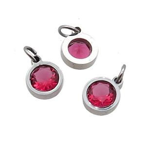 Raw Stainless Steel Pendant Pave Red Zircon Circle, approx 6mm