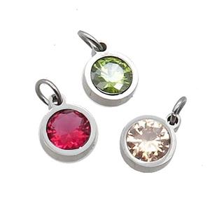 Raw Stainless Steel Pendant Pave Zircon Circle Mixed, approx 6mm