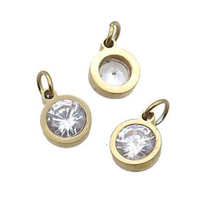 Stainless Steel Pendant Pave Zircon Circle Gold Plated, approx 6mm