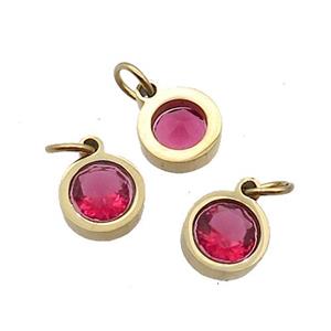Stainless Steel Pendant Pave Red Zircon Circle Gold Plated, approx 6mm
