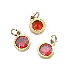 Stainless Steel Pendant Pave Ornage Zircon Circle Gold Plated, approx 6mm