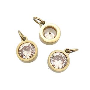 Stainless Steel Pendant Pave Champagne Zircon Circle Gold Plated, approx 6mm
