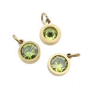 Stainless Steel Pendant Pave Olive Zircon Circle Gold Plated, approx 6mm