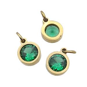 Stainless Steel Pendant Pave Green Zircon Circle Gold Plated, approx 6mm