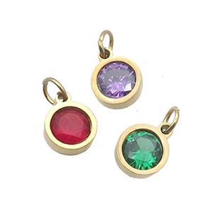 Stainless Steel Pendant Pave Zircon Circle Gold Plated Mixed, approx 6mm