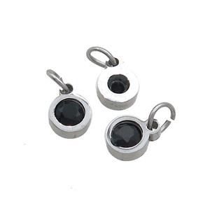 Raw Stainless Steel Circle Pendant Pave Black Zircon, approx 5mm