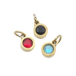 Stainless Steel Circle Pendant Pave Zircon Gold Plated Mixed, approx 4mm
