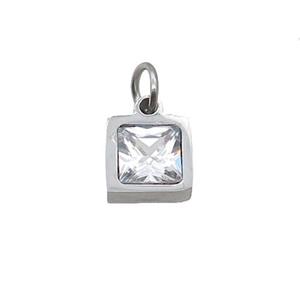 Raw Stainless Steel Pendant Pave Zircon Square, approx 5x5mm