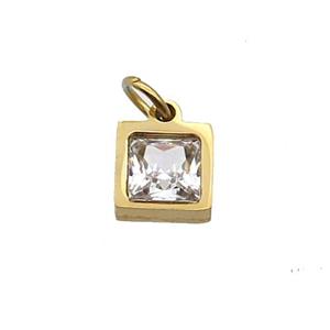 Stainless Steel Pendant Pave Zircon Square Gold Plated, approx 5x5mm