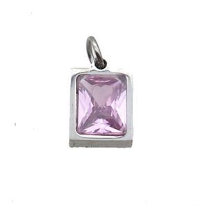 Raw Stainless Steel Rectangle Pendant Pave Pink Zircon, approx 6x8mm