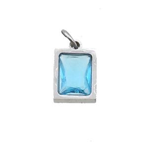 Raw Stainless Steel Rectangle Pendant Pave Blue Zircon, approx 6x8mm