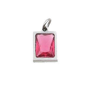 Raw Stainless Steel Rectangle Pendant Pave Red Zircon, approx 6x8mm
