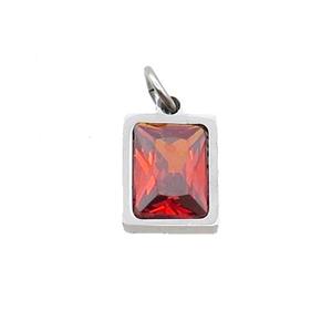 Raw Stainless Steel Rectangle Pendant Pave Orange Zircon, approx 6x8mm
