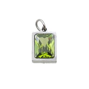 Raw Stainless Steel Rectangle Pendant Pave Olive Zircon, approx 6x8mm