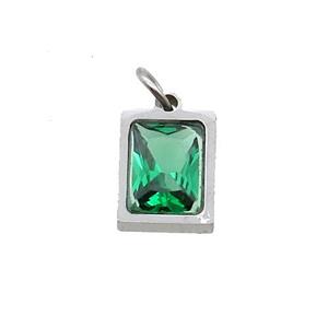 Raw Stainless Steel Rectangle Pendant Pave Green Zircon, approx 6x8mm