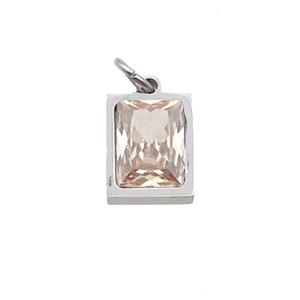 Raw Stainless Steel Rectangle Pendant Pave Champagne Zircon, approx 6x8mm
