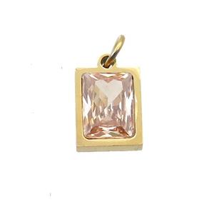 Stainless Steel Rectangle Pendant Pave Champagne Zircon Gold Plated, approx 6x8mm