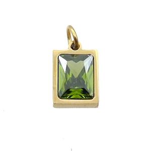 Stainless Steel Rectangle Pendant Pave Olive Zircon Gold Plated, approx 6x8mm