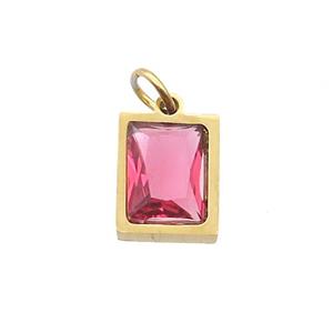 Stainless Steel Rectangle Pendant Pave Red Zircon Gold Plated, approx 6x8mm