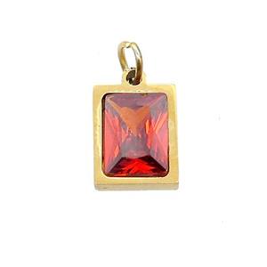 Stainless Steel Rectangle Pendant Pave Orange Zircon Gold Plated, approx 6x8mm