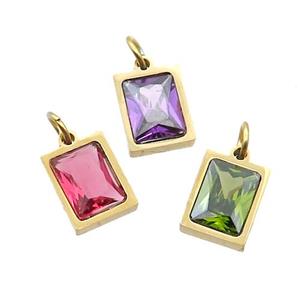 Stainless Steel Rectangle Pendant Pave Zircon Gold Plated Mixed, approx 6x8mm