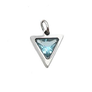Raw Stainless Steel Triangle Pendant Pave Aqua Zircon, approx 6x6mm