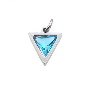 Raw Stainless Steel Triangle Pendant Pave Auqa Zircon, approx 6x6mm