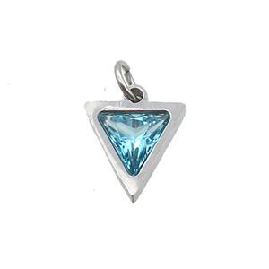 Raw Stainless Steel Triangle Pendant Pave Blue Zircon, approx 6x6mm