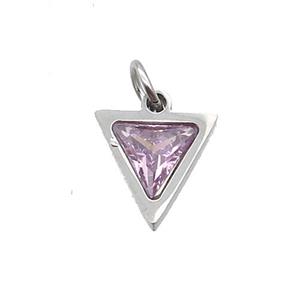 Raw Stainless Steel Triangle Pendant Pave Pink Zircon, approx 6x6mm