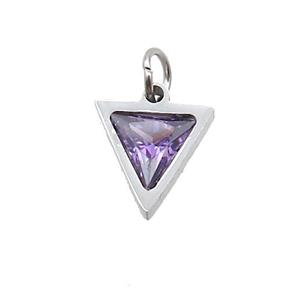 Raw Stainless Steel Triangle Pendant Pave Purple Zircon, approx 6x6mm