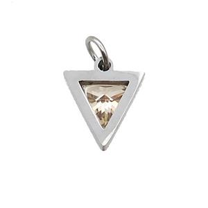 Raw Stainless Steel Triangle Pendant Pave Champagne Zircon, approx 6x6mm