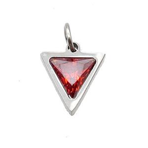 Raw Stainless Steel Triangle Pendant Pave Orange Zircon, approx 6x6mm