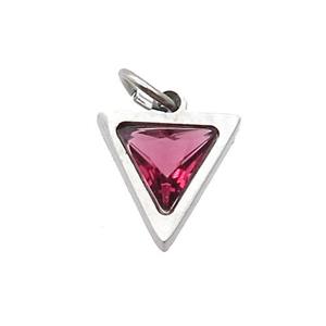 Raw Stainless Steel Triangle Pendant Pave Red Zircon, approx 6x6mm