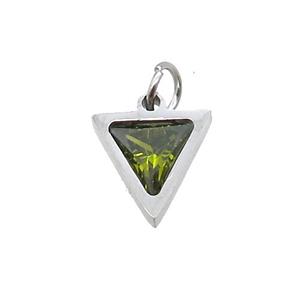 Raw Stainless Steel Triangle Pendant Pave Olive Zircon, approx 6x6mm