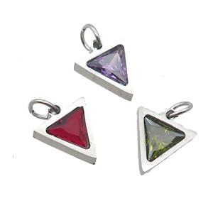 Raw Stainless Steel Triangle Pendant Pave Zircon Mixed, approx 6x6mm