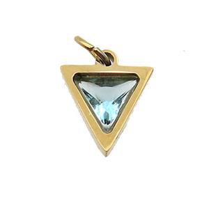 Stainless Steel Triangle Pendant Pave Aqua Zircon Gold Plated, approx 6x6mm